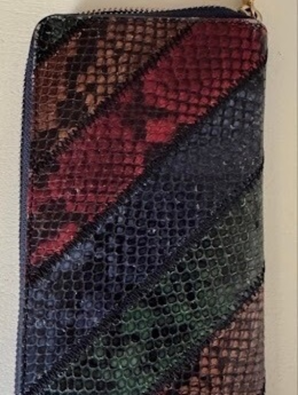 Tory Burch Gemini Link Multi Color Snakeskin Leather Zip Continental Wallet